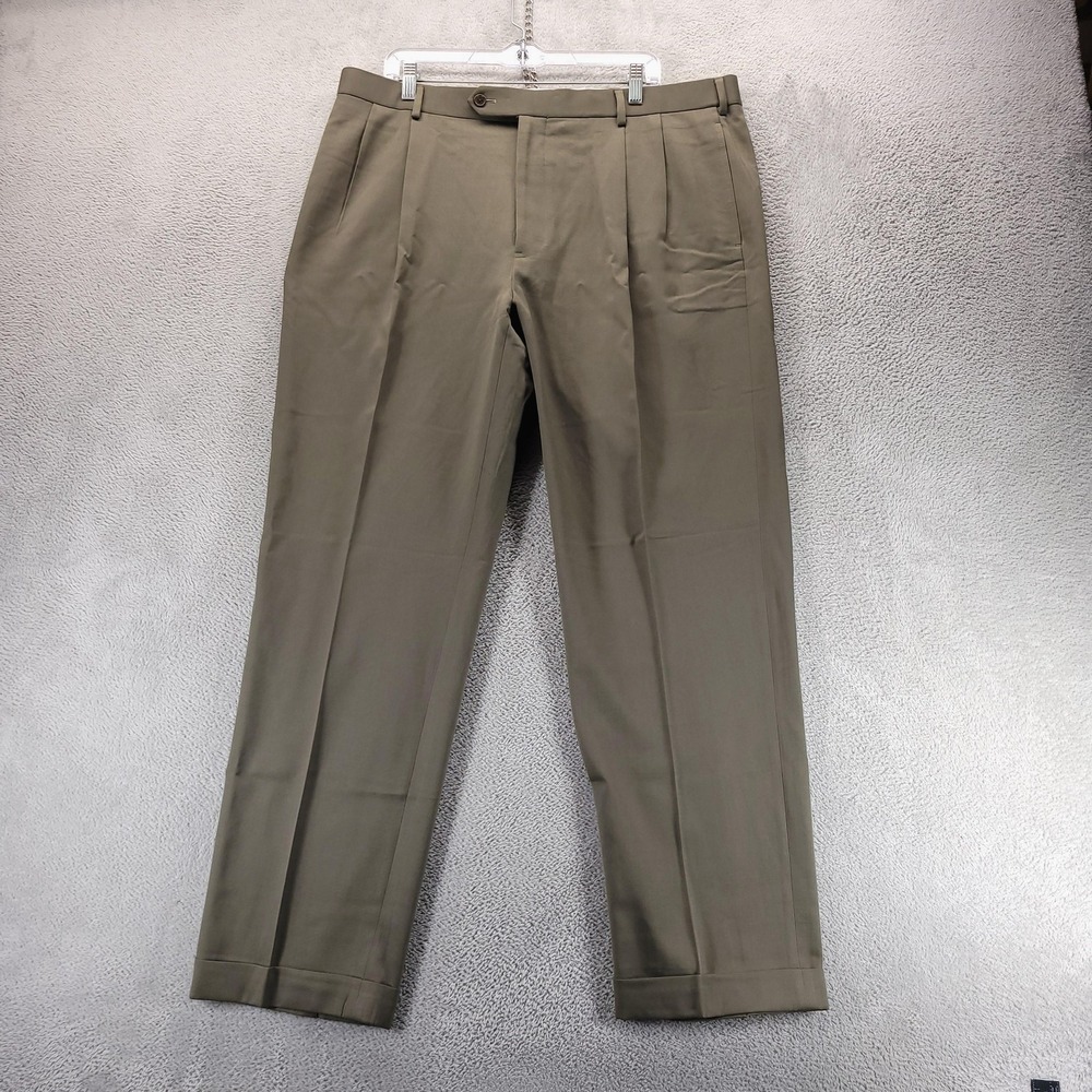 Brooks Brothers Pants Mens 40x32 Green Madison 1818 Wool Pleated Cuffed Dress